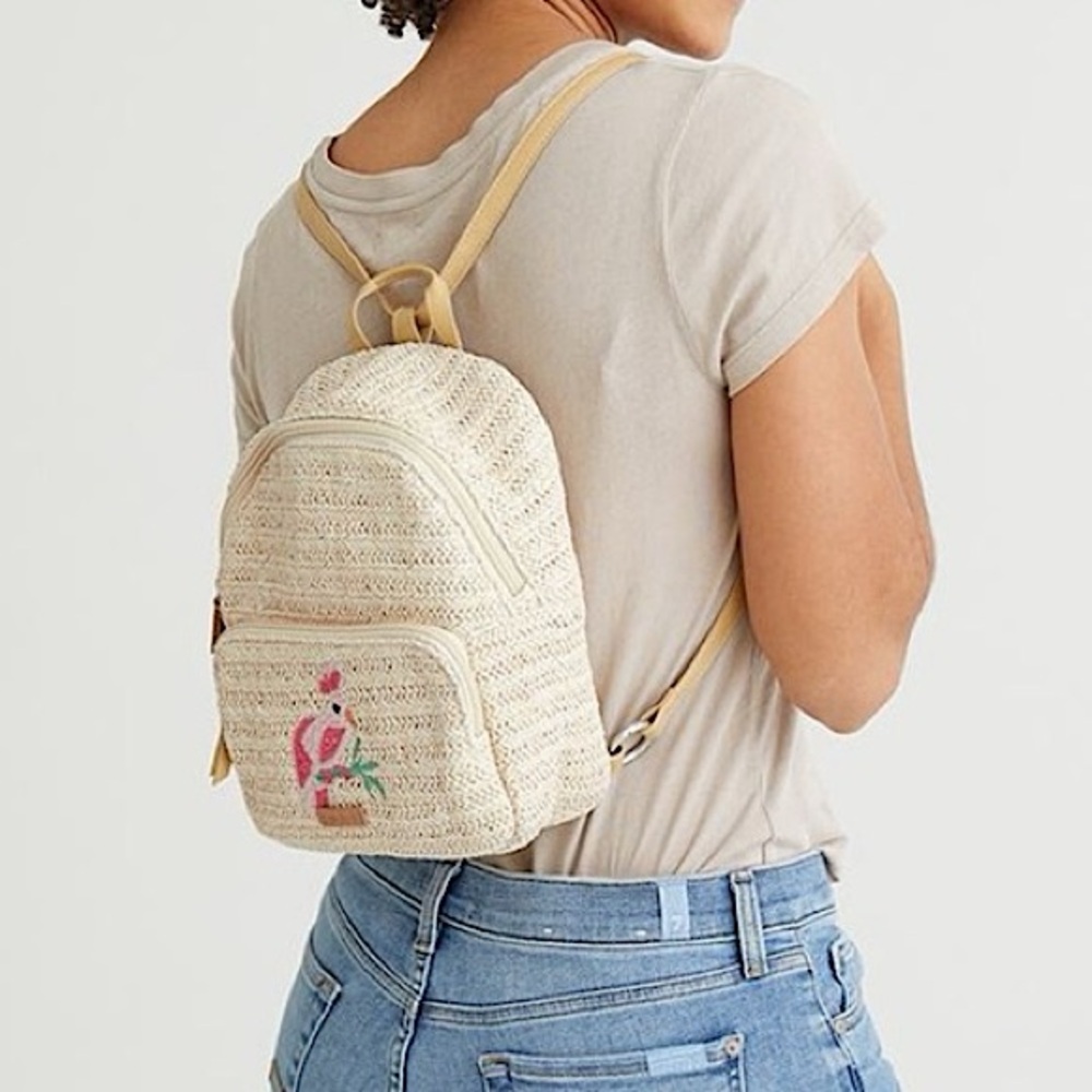 NWT!! Vera Bradley Light Natural Mini Straw Convertable Backpack Pink an… - Picture 2 of 10